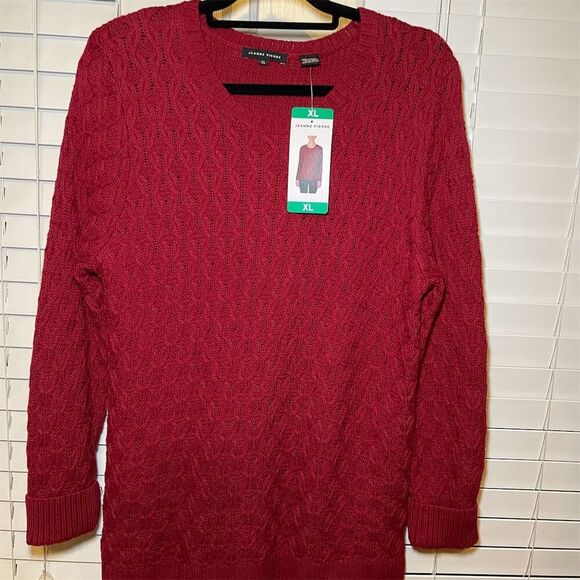 Jeanne Pierre Women's XL Red Cable-Knit Pullover Sweater‎ Long Sleeve - Picture 1 of 8